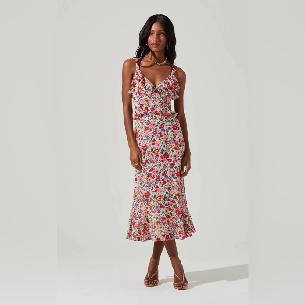 ASTR The Label Wildflower Midi Dress Pink and Red Floral Size S- NWOT